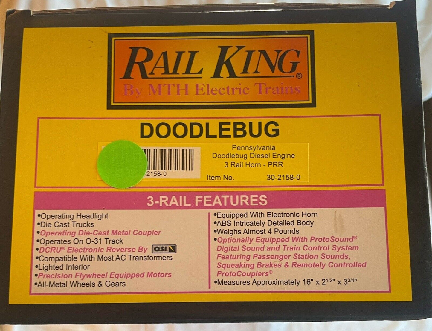 🚂 MTH 30-2158-0 RailKing PRR Pennsylvania Doodlebug Diesel Engine C-10 MINT OB