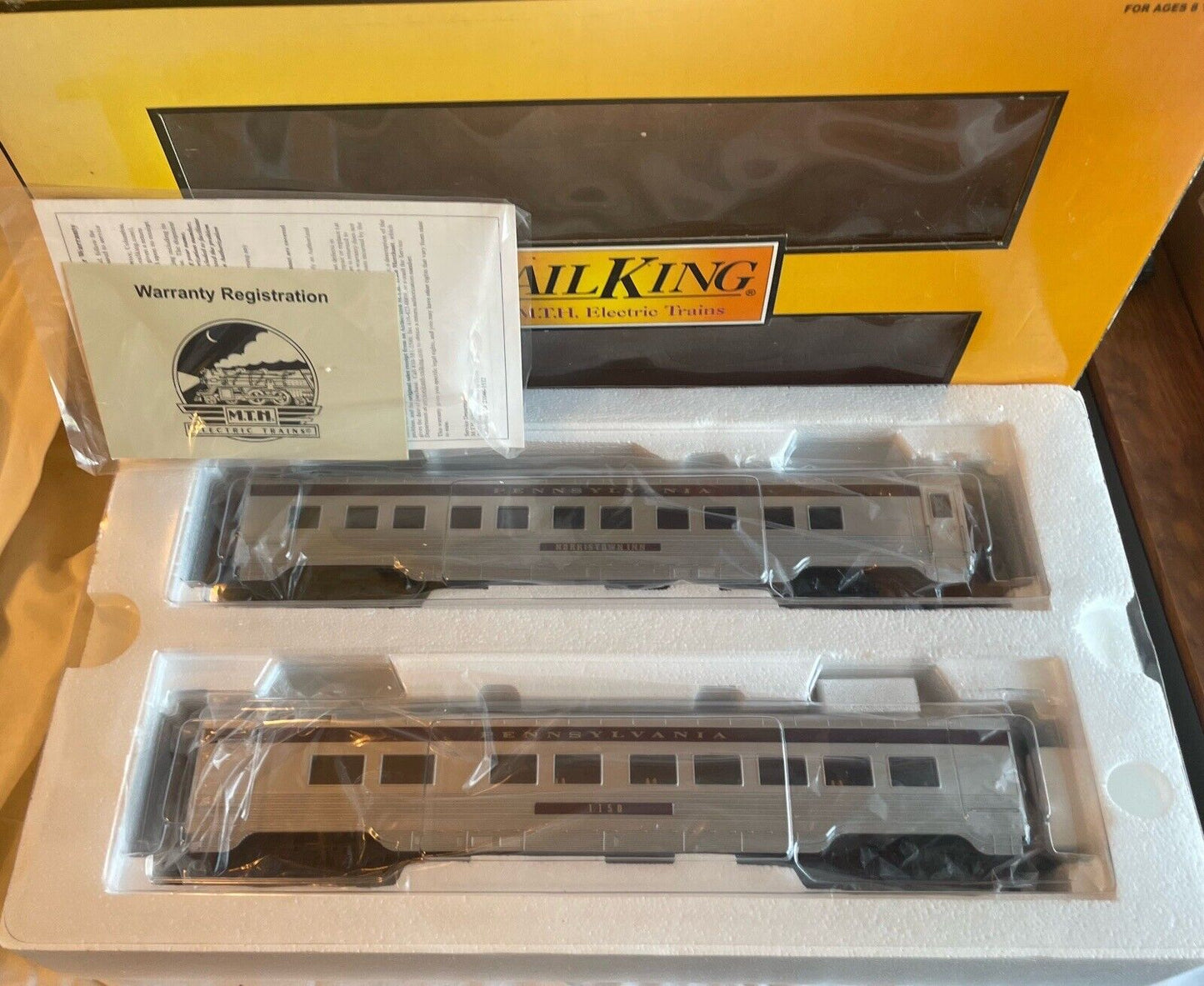🚂 O Gauge MTH 30-67042 RailKing PRR Pennsylvania 60' Sleeper/Diner Set C10 MINT