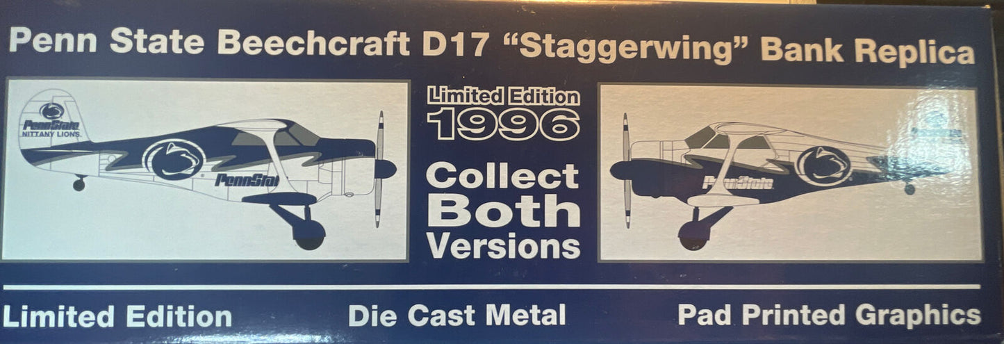 Penn State Beechcraft D17 Staggerwing Bank Airplane Diecast 1996 Stash Box. NIB!