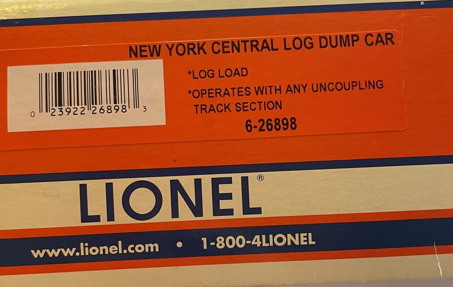 Lionel 6-26898 O Gauge New York Central Log Dump Car. C-8 LN. Missing logs