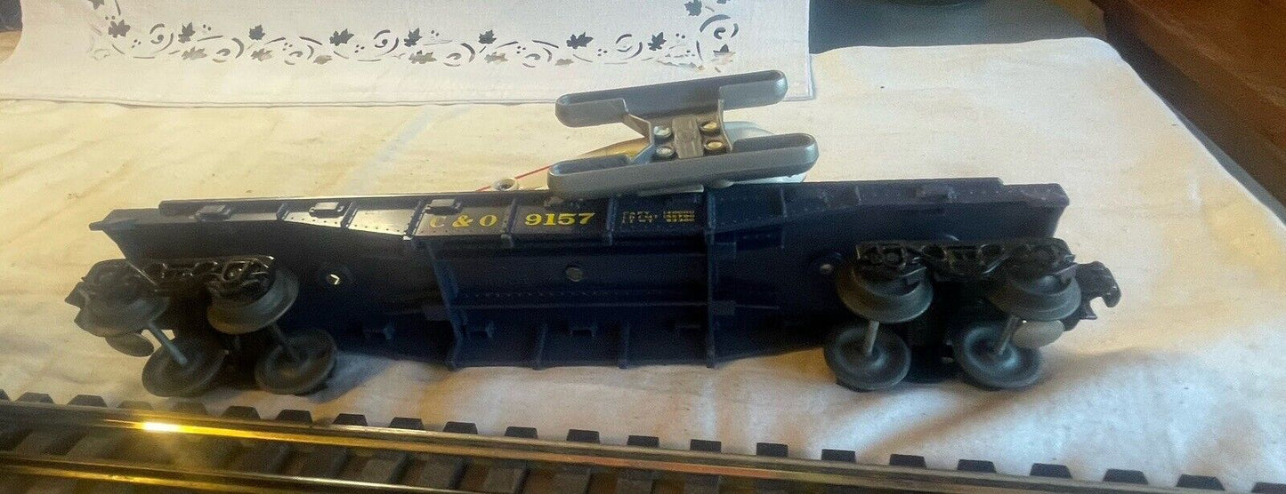 🚂Lionel 9157 C&O Flat bed w/ Helicopter, blue. C-7 Excellent Tested