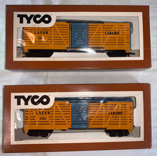 🚂 Set of 2 HO Scale TYCO 312H LNP&W Laramie Stock Cars #53412 Brand New in OB!!