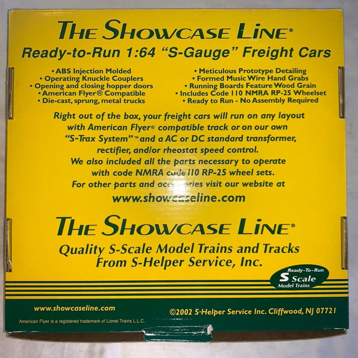 🚂 S Gauge S-Helper Service #01049 pan Hb GTW 3 Car Set #1 C-10 Brand New in OB!