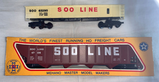 🚂 Set of 2 HO Scale SOO LINE Cars. 1 BNIB Mehano Hopper & 1 C6 Bachmann Gondola