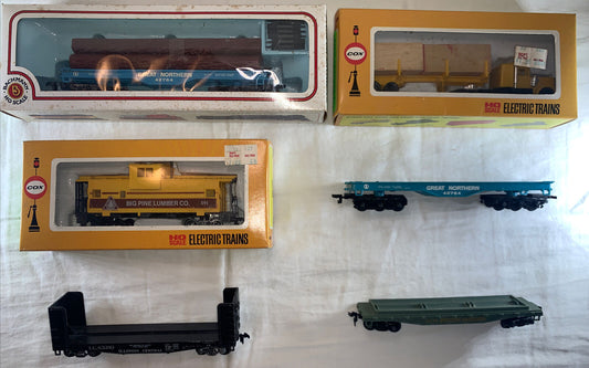 🚂 HO Scale Set of 5 Lumber Cars and 1 Lumber Truck. Various Brands/Conditions