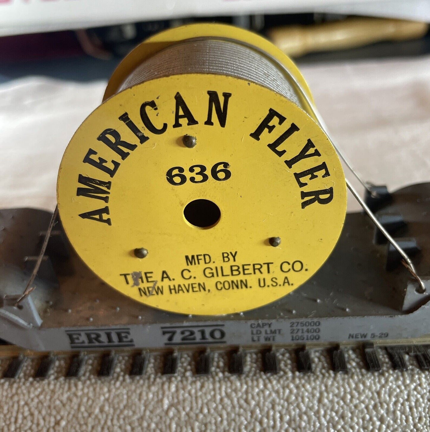 🚂 S Gauge American Flyer 636 Wire Reel Flatbed Serviced/Tested. C-7 Excellent