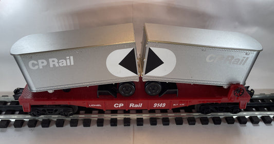 Lionel 6-9149 CP Rail Canadian Pacific Red Flatcar w/ 2 Silver Vans VINTAGE LNIB