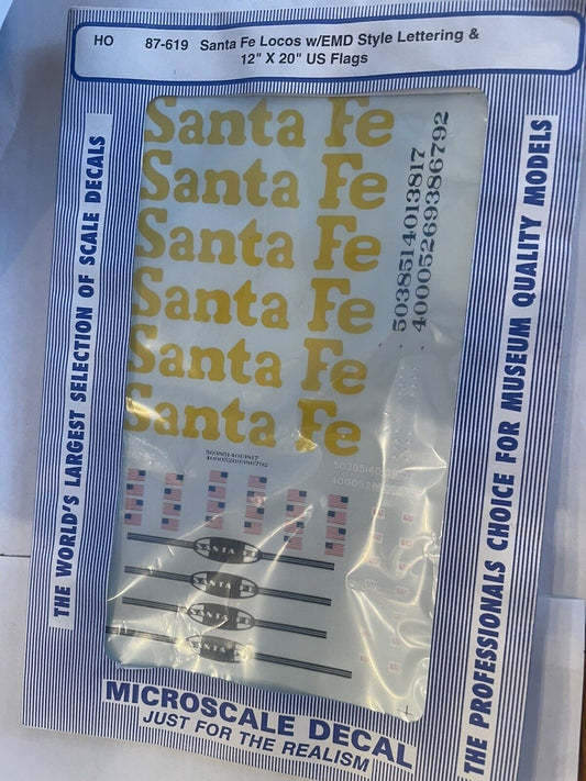 HO Scale Microscale 87-619 Sata Fe Locos w/ EMD Style Lettering & 12"x20"